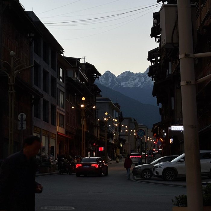 Mountain town street at dusk